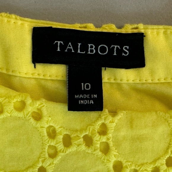 TALBOTS 100% Cotton Lemon Yellow Dress Preppy Lady Sheath Eyelet Knee Hem Sz 10 - Picture 7 of 13